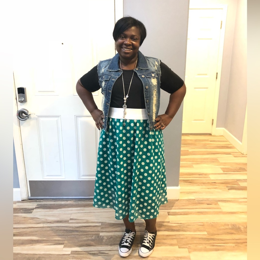 EUC Lularoe Lola Polka Dot Midi Skirt